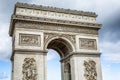 Arc de Triomphe in Paris against the backdrop of a beautiful bright blue sky. Close-up Royalty Free Stock Photo