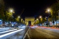 Arc de Triomphe Paris city night view from the road Royalty Free Stock Photo