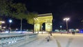 Arc de Triomphe, Paris, France at night timelapse Royalty Free Stock Photo