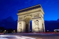 Arc de Triomphe in Paris at night Royalty Free Stock Photo