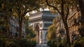 Arc de Triomphe Surrounded by Autumn Trees in Paris Evening Light Royalty Free Stock Photo