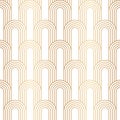 Arc seamless pattern. Repeating circle arch. Gold art deco. Golden background. Repeated geometric design prints. Rainbow circular