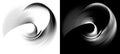 Arc-shaped blades of abstract propellers rotate on black and white backgrounds. Set of graphic design elements. Icon, logo, symbol