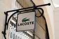 Arcachon , Aquitaine / France - 10 08 2019 : Lacoste store logo French fashion company shop