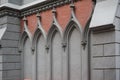 Arcade architecture in the church building from the outside Royalty Free Stock Photo