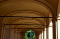 The arcade in the chateau is painted in beige against opening and cracking of the vault is connected by iron bars, which stabilize