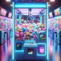 Arcade claw machine filled with a wide variety of plush toys