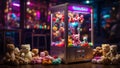 Arcade claw machine filled with a wide variety of plush toys