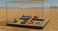 Arcade controllers preserved in a desert diorama Royalty Free Stock Photo