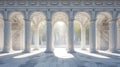 Arcade and a corridor of white columns. A passage of marble columns. Background with perspective going into distance Royalty Free Stock Photo