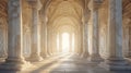 Arcade and a corridor of white columns. A passage of marble columns. Background with perspective going into distance Royalty Free Stock Photo