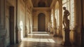 Arcade and a corridor of white columns. A passage of marble columns. Background with perspective going into distance Royalty Free Stock Photo