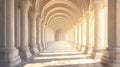 Arcade and a corridor of white columns. A passage of marble columns. Background with perspective going into distance Royalty Free Stock Photo