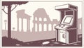 Arcade Game in Ancient Ruins, Flat Vector Illustration, vector design Generative AI Royalty Free Stock Photo