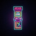 Arcade game machine neon sign. Royalty Free Stock Photo