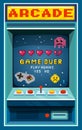 Arcade game over in retro style pixel art