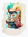 arcade Game player vintage retro watercolor paint creative on white background generative AI