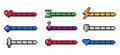 Arcade game progress bar. 8-bit indicators of health and stamina, money or energy. Gaming experience infographic. Weapon Royalty Free Stock Photo