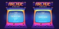 Arcade game screen. 80s retro start play and game over interface screen, vintage 1990s video gaming machine. Vector Royalty Free Stock Photo