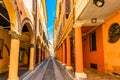 Arcade in the historical city center of Bologna, Italy Royalty Free Stock Photo