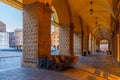 Arcade of the podesta palace in the italian city bologna