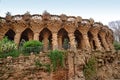 Arcade of stone columns in Park Guell, Barcelona Royalty Free Stock Photo