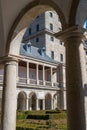 Arcade to the garden in the royal monastery of San Lorenzo de El Escorial, Spain