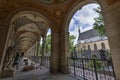 Arcade at the Vysehrad cemetery and church in Prague