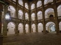 The arcaded inner courtyard of The Styrian Armoury Landhaus building, a masterpiece of the Italian Renaissance, by night, in