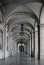 The arcades in Commerce square Praca do Comercio, in Lisbon, Portugal