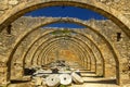 Arcades in an old oil press. Royalty Free Stock Photo