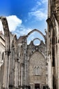 Arcades, pillars and facade of Do Carmo convent in Lisbon