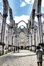 Arcades, pillars and facade of Do Carmo convent in Lisbon