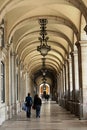 The arcades surround the PraÃÂ§a do ComÃÂ©rcio in Lisbon Royalty Free Stock Photo