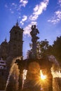 Arcangel Fountain Zocalo Park Plaza Cathedral Sunset Puebla Mexico Royalty Free Stock Photo