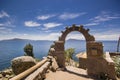 Arch above titicaca lake in peru Royalty Free Stock Photo