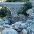 Arch of ancient Roman bridge over a mountain river in the Kesme Bogazi canyon, Turkey Royalty Free Stock Photo