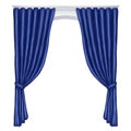 Arch of blue curtains made of satin, silk, fabric. Digital illustration on a white background. Decorative element for windows and