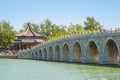 17-Arch Bridge and Kuoruting Pavilion at Summer Palace, Beijing Royalty Free Stock Photo