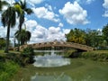 The arch bridge on the pond in the park and the nature scape. Royalty Free Stock Photo