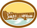 Arch Bridge Ponte Vecchio Florence Woodcut Royalty Free Stock Photo