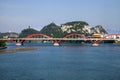 Arch bridge on river with natural landscape,Liuzhou,China