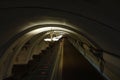 Arch ceiling of Arbatskaya underground station and a subway train in the center of Moscow, Russia. Royalty Free Stock Photo