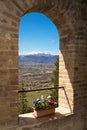 Arch of the cloister of the Hermitage of Sant`Onofrio in Morrone Royalty Free Stock Photo