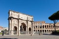 The Arch of Constantine Arco di Costantino. .Triumphal arch and Colosseum on background. Rome, Royalty Free Stock Photo