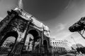 Arch of Constantine with Coliseum on the background in black and white Royalty Free Stock Photo