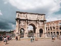 Arch of Constantine and Colosseum panoramic view Royalty Free Stock Photo