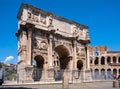 Arch of Constantine the Great emperor Arco di Costantino between Colosseum and Palatine Hill at Via Triumphalis in Rome in Italy Royalty Free Stock Photo