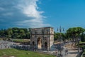 The Arch of Constantine seen from the eastern end of the Roman Forum in Rome, Italy