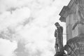 Arch of Constantine statue in Rome closeup on clouds and sky background black and white color , Italy. Ancient roman Royalty Free Stock Photo